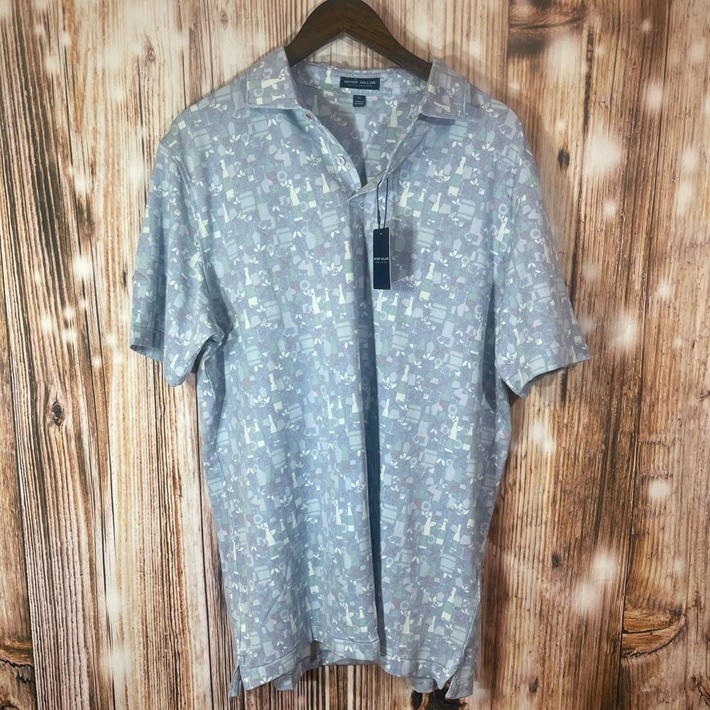 Peter Millar Crown Crafted Patterned Polo Shirt XL Blue Chabl NWT